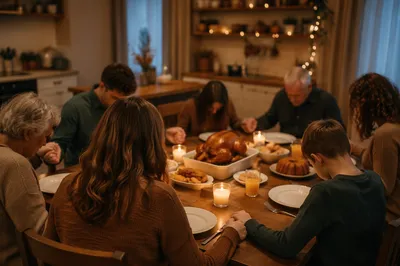 Thanksgiving Family Prayer Around Dinner Table