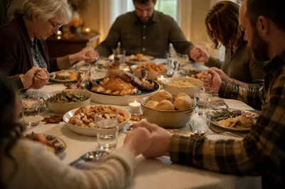 Thanksgiving Family Prayer Around Dinner Table