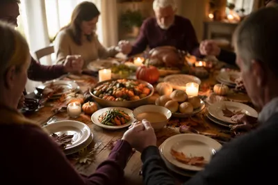 Thanksgiving Family Prayer Around Dinner Table