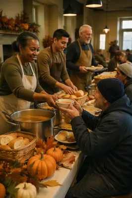 Volunteers Serving Thanksgiving Meal at Shelter