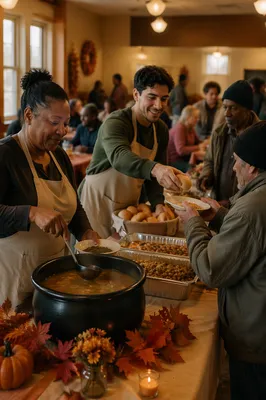 Volunteers Serving Thanksgiving Meal in Community Shelter
