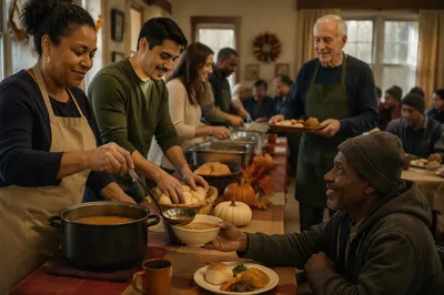 Volunteers Serving Thanksgiving Meal at Shelter