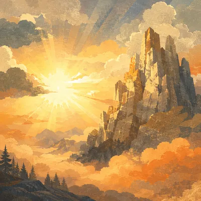 Golden Mountain Glory Above Morning Mist