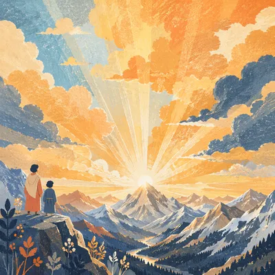 Transfiguration Glory Over Snowy Mountain Sunrise