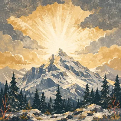 Radiant Transfiguration Light on Winter Mountain