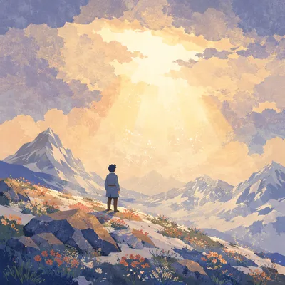 Radiant Mountain Summit at Spring Dawn