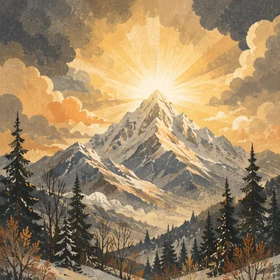 Radiant Mountain Glory in Winter Dawn