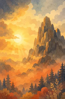 Golden Mountain Glory Above Morning Mist