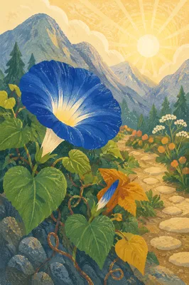 Luminous Blue Wildflower on Alpine Path