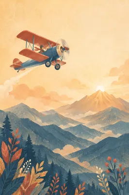 Biplane Above Radiant Mountaintop Glory