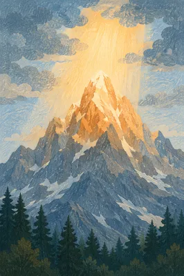 Transfigured Mountain Peak in Golden Sunrise
