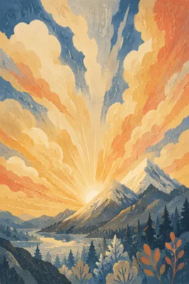 Radiant Glory Over Snowy Mountain Summit