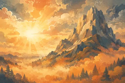 Golden Mountain Glory in Morning Mist