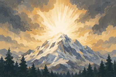 Transfiguration Light Over Winter Mountain Summit