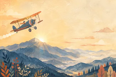 Biplane Above Radiant Mountaintop Glory