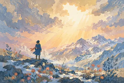 Radiant Mountain Summit at Spring Dawn