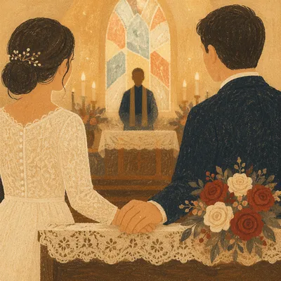 Valentines Church Marriage Blessing at Golden Hour