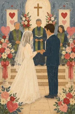Valentine Church Wedding Blessing at Altar