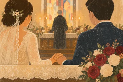 Valentines Church Marriage Blessing at Golden Hour