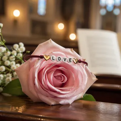 Valentine Rose and Love Bracelet in Church