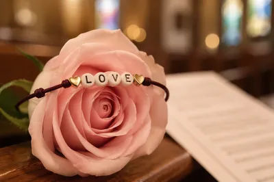 Valentine Rose and Love Bracelet in Church