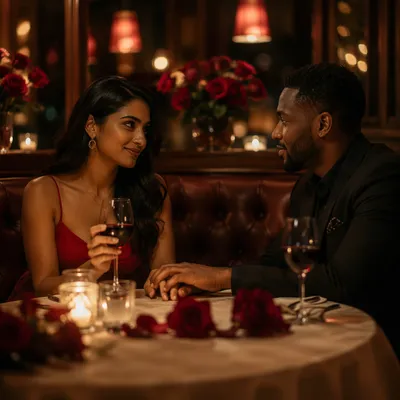 Romantic Couple Dinner in Elegant Restaurant