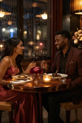 Romantic Couple Dinner by Rainy Window