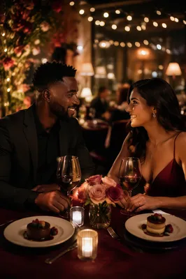 Romantic Couple Dinner in Candlelit Restaurant