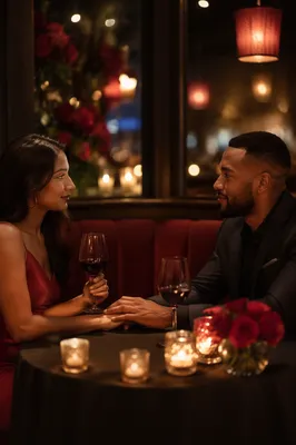 Romantic Couple Dinner in Upscale Restaurant