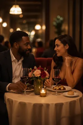 Romantic Couple Dinner in Elegant Restaurant
