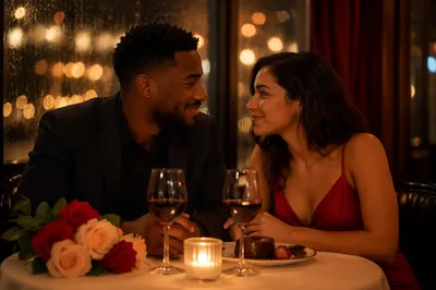 Romantic Couple Dinner by Rainy Window