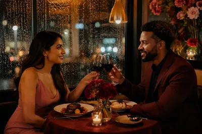 Romantic Couple Toasting at Candlelit Restaurant