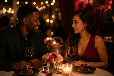Romantic Couple Dinner in Elegant Restaurant