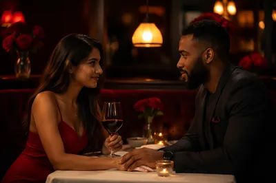 Romantic Couple Dinner in Elegant Restaurant