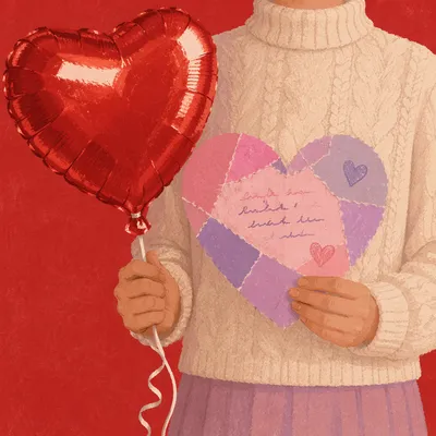 Person Holding Heart Balloon and Card