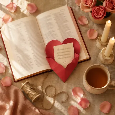 Valentines Flat Lay with Open Book