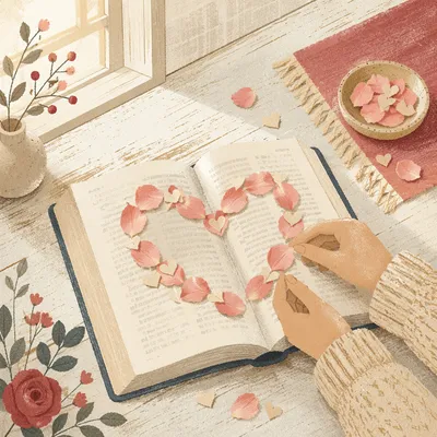 Valentine Bible With Rose Petal Heart
