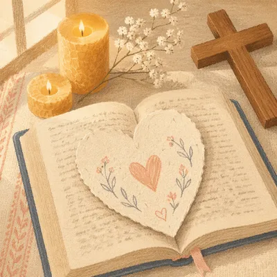 Heart Shaped Paper on Open Bible
