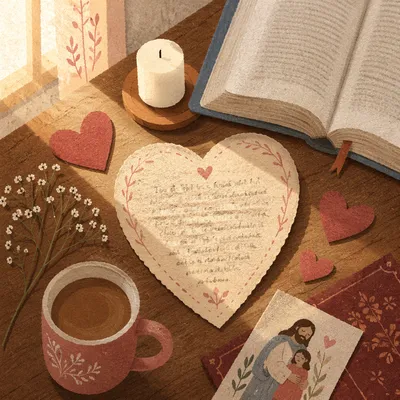 Heart Card and Open Bible Flat Lay