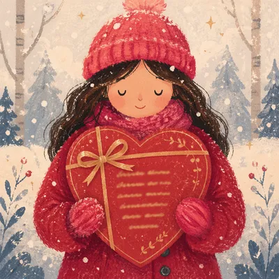 Person Holding Red Heart Gift in Snow