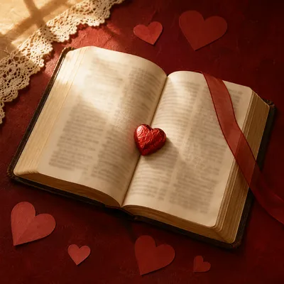 Open Bible with Valentine Heart Candy