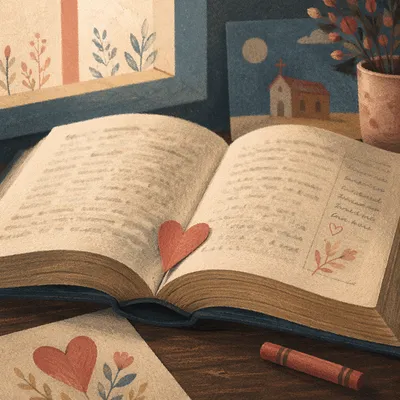 Valentine Heart Bookmark on Open Bible