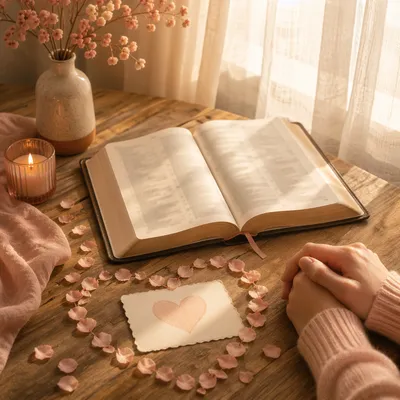 Open Bible with Heart Shaped Card