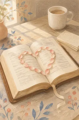 Valentines Bible with Heart Rose Petals