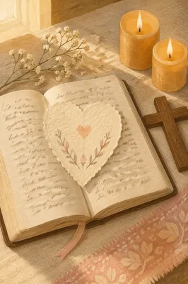 Heart Paper on Open Bible Still Life