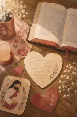 Heart Shaped Card Beside Open Bible