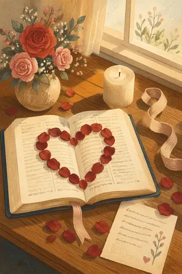 Rose Petal Heart on Open Bible