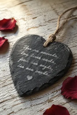 Black Heart Slate on White Wood