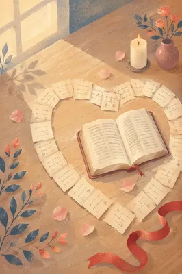 Heart-Shaped Cards Around Open Bible