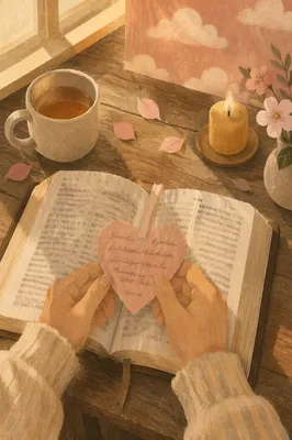 Valentine Heart Bookmark on Open Bible